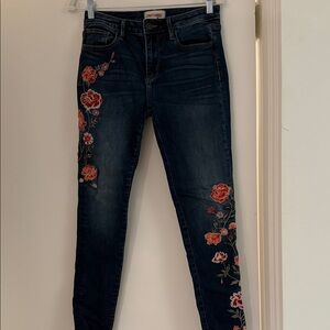 DRIFTWOOD Dark Wash Skinny Jeans with Red Floral Embroidery